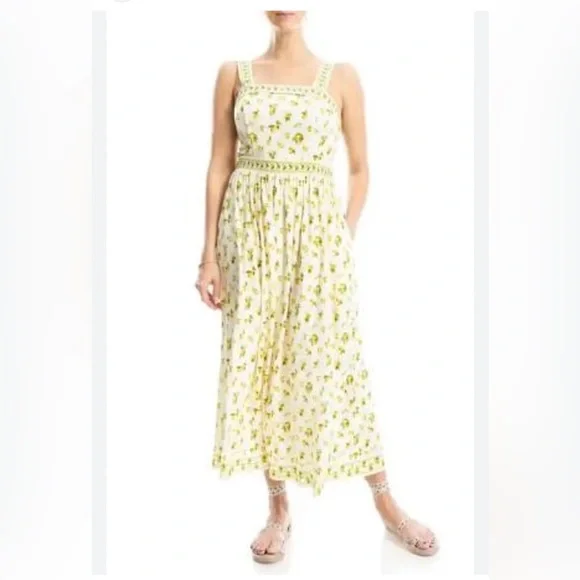 NWOT Max Studio White & Yellow Lemon-Print Sleeveless Midi Dress Size M - Picture 3 of 8